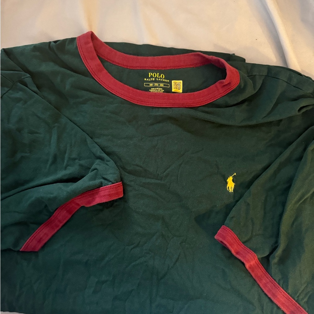 Polo by Ralph Lauren Forest Green Tee with Burgundy Trim
